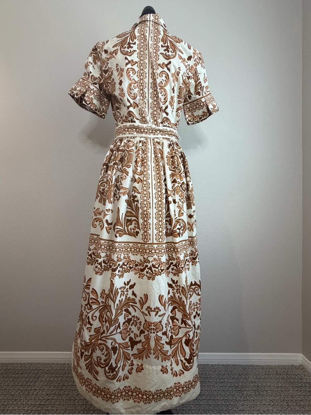 Cara Cara White and Brown Printed Shirt Dress with Belt - Picture 3 of 8